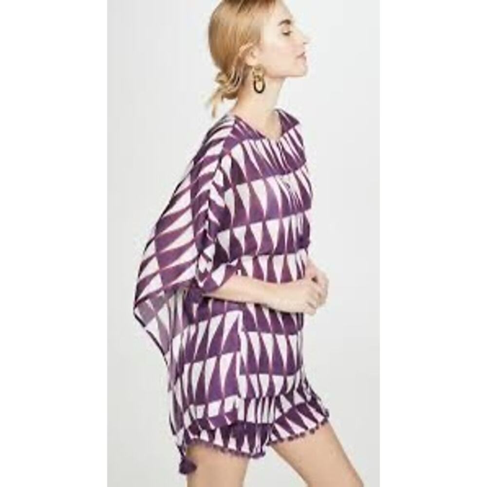 Figue 100% Silk Purple Kimono Kaftan Pom Lounge Set XS/Small
